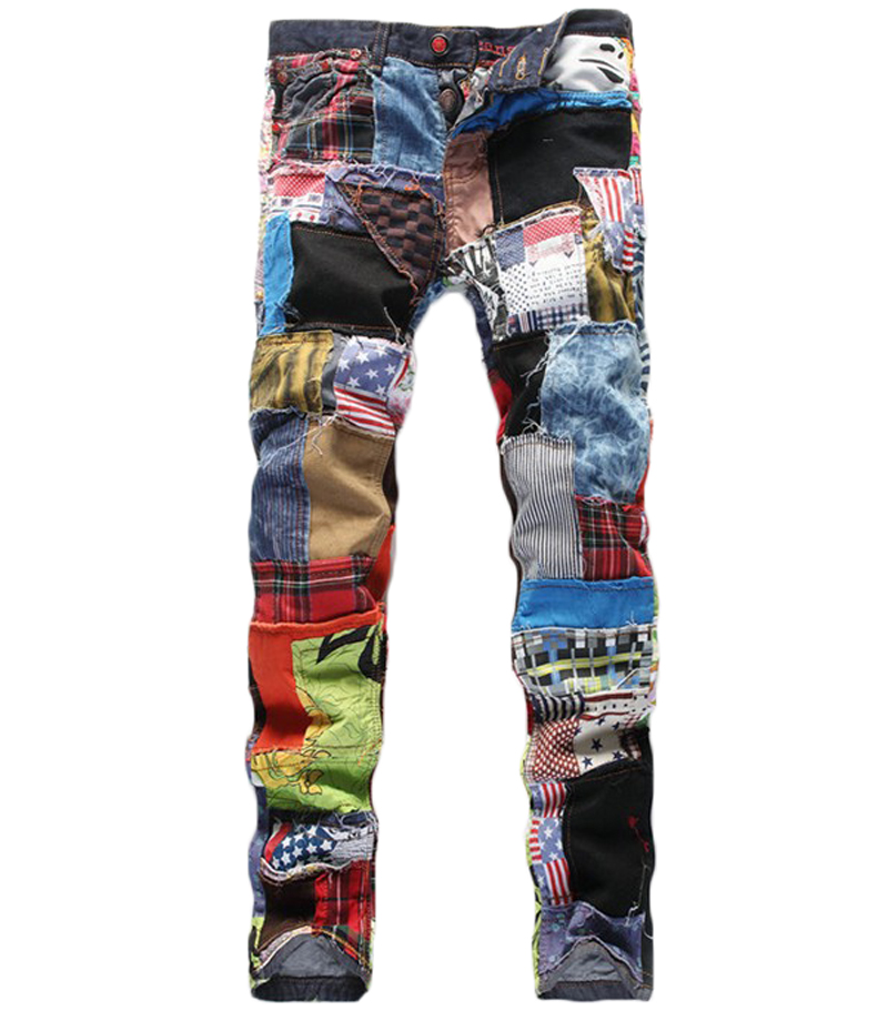 Patchwork Men Jeans Designer cloth stitching Straight Biker Denim Pants – THE VAULT COFFEEHOUSE LLC